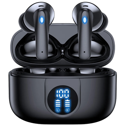 P91 Wireless Earbuds, Bluetooth Headphones V5.4 Stereo Ear Buds with Noise Cancelling Mics, 60H Playback Mini Case with Dual LED Display, IP7 Waterproof In-Ear Earphones for Android Ios